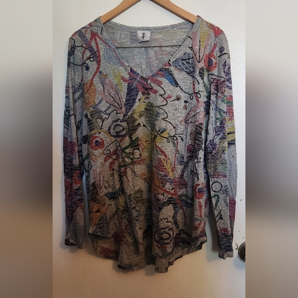Inoah Tops - Artistic V-Neck Longsleeve in Multicolor by INoah